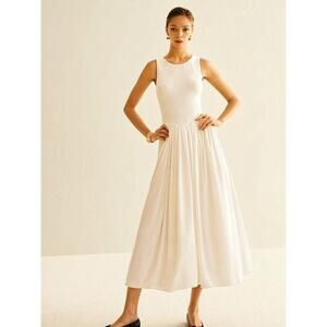 NWT Commense Panel Pleated Jersey Tank Dress XL Midi Pullover Minimalist Beach